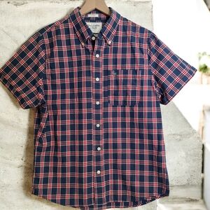 Abercrombie & Fitch Men's Navy and Red Plaid Muscle Shirt - Size XXL